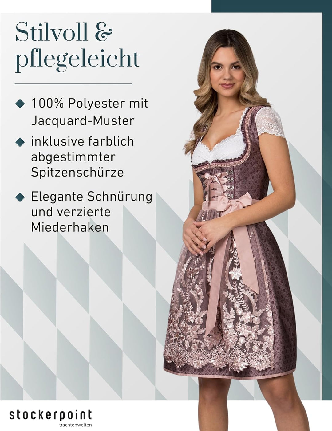 Stockerpoint Damen Dirndl Palina Kleid für besondere Anlässe 36 Bordeaux, 36 Bordeaux
