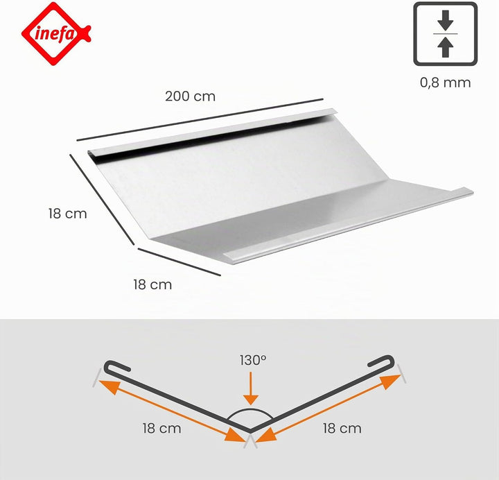 Kehlblech mit Wasserfalz aus Aluminium 200cm, 1 Stück Silber Alublech für optimale Dachentwässerung,