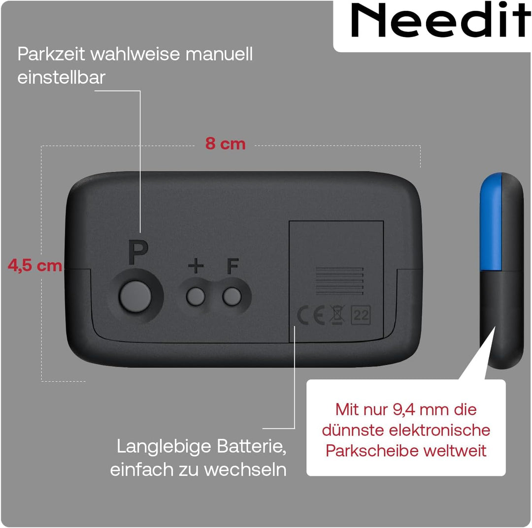 2X Needit Park Micro elektronische Parkscheibe mit Zulassung I Die kleinste Parkscheibe der Welt | D