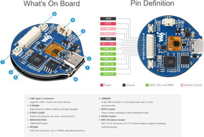 RP2040 Mikrocontroller Entwicklungsboard mit 1.28 Zoll Rundem Touch LCD, 240x240 Pixel 65K RGB Farbe