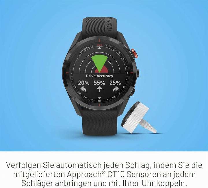 Garmin Approach S62 Bundle, Premium-Golf-GPS-Uhr mit 3 CT10 Club-Tracking-Sensoren, integriertem vir