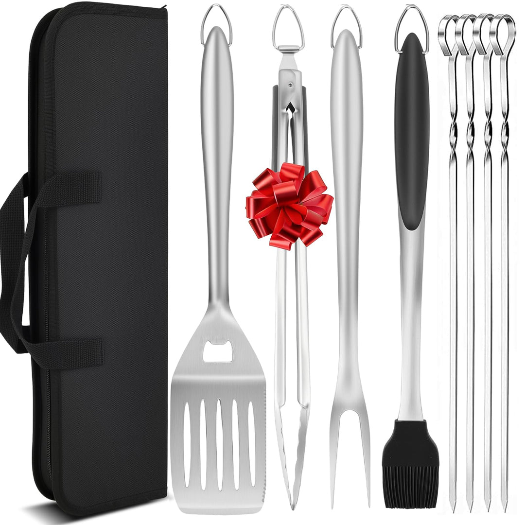 BBQ Grillbesteck Set 9 Grillzubehör aus Hochwertig Edelstahl, Professionelles BBQ Grill Set mit Gril
