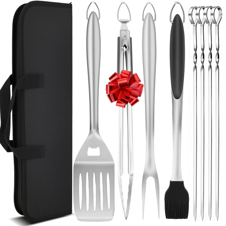 BBQ Grillbesteck Set 9 Grillzubehör aus Hochwertig Edelstahl, Professionelles BBQ Grill Set mit Gril