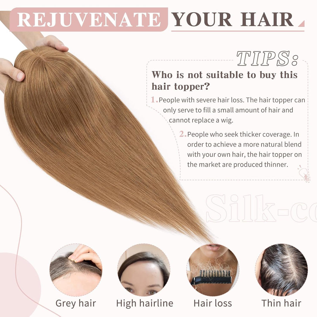Silk-co Topper Extensions Echthaar Haarteile Echthaar Clip in Extensions Echthaar Glatt Toupet Haarv
