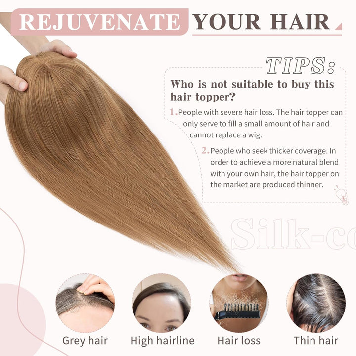 Silk-co Topper Extensions Echthaar Haarteile Echthaar Clip in Extensions Echthaar Glatt Toupet Haarv