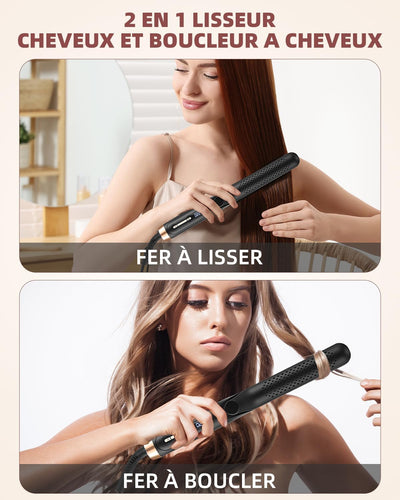 CkeyiN Glätteisen, Lockenstab, 2 in 1, 360 ° Airflow Styler, professioneller Haarglätter aus Keramik