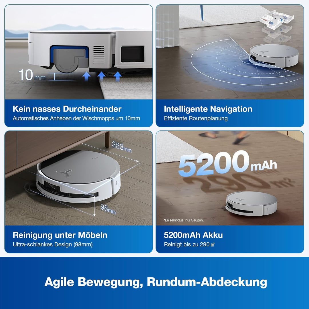 ECOVACS DEEBOT X8 Omni Saugroboter mit Wischfunktion, 18.000 Pa, OZMO Roller Wischwalze mit kontinui