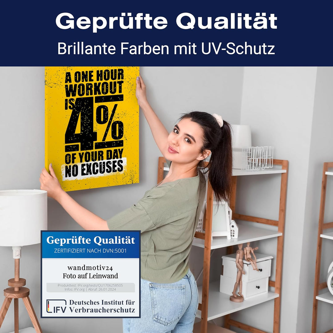 wandmotiv24 Leinwandbild Motivation, Hochformat, one Hour M0066 60L x 45B cm Leinwandbild Motivation