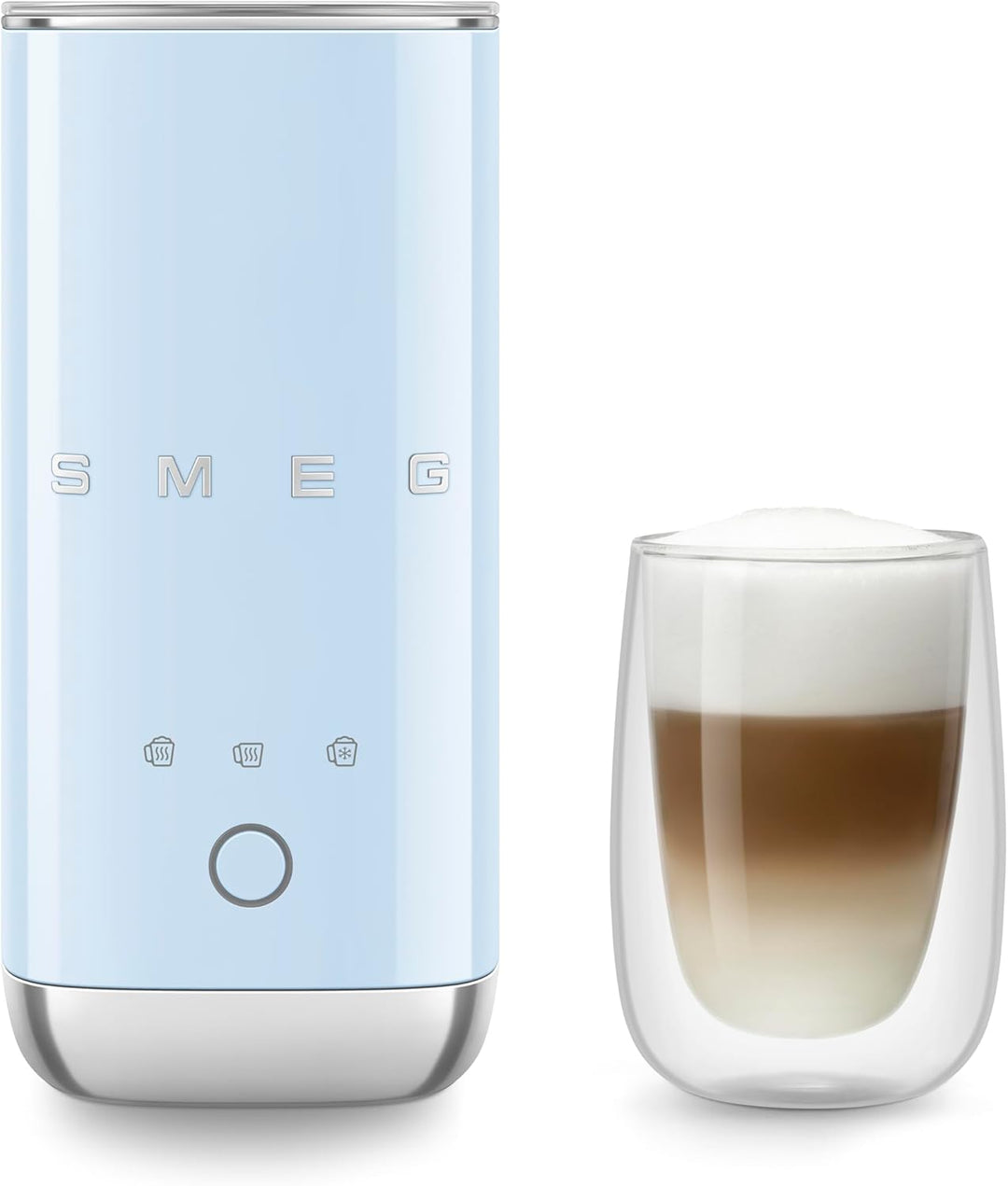 Smeg, MFF02PBEU Elektrischer Milchaufschäumer, 3 Getränkefunktionen, abnehmbarer Schneebesen, Antiha
