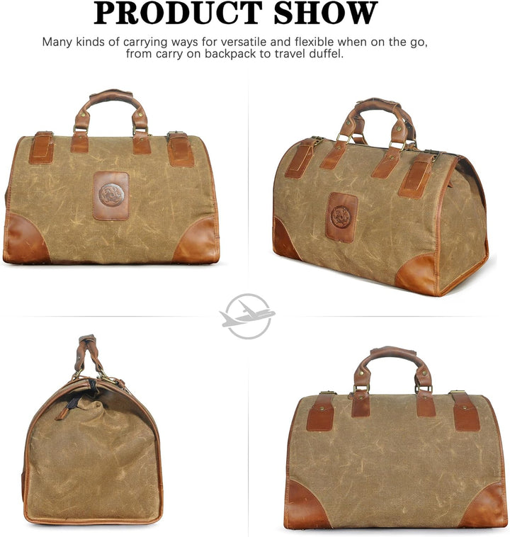 Wasserabweisend Canvas Crazy Horse Leder Reisetasche 35L Trim Unisex Handgepäck Weekender Tasche Spo