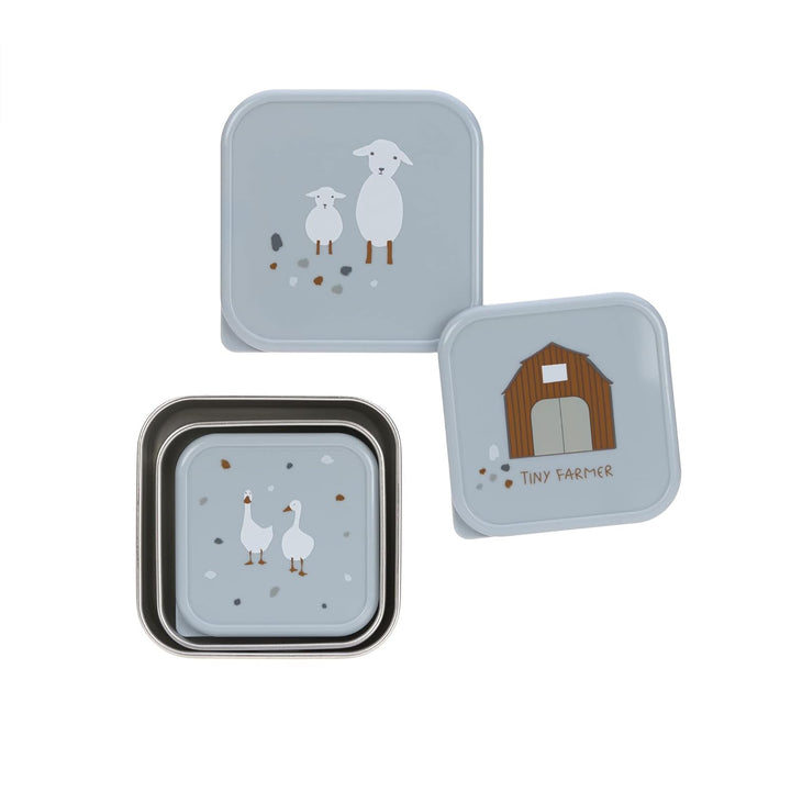 LÄSSIG Snackbox 3er Set Edelstahl 3 Stück Tiny Farmer blue Blau, Blau