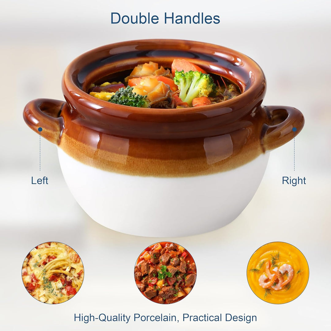 LOVECASA Onion Soup Bowls, French Onion Soup Crocks, 4 Stück Steingut Suppenschalen mit Deckel, 660m