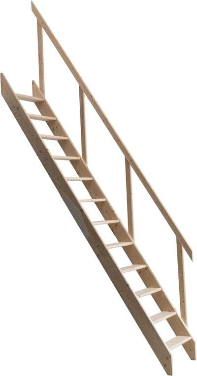 Raumspartreppe aus unbehandelter Fichte. Für Geschosshöhen bis 283,5 cm. Ausführung: Gerade inkl. Ge