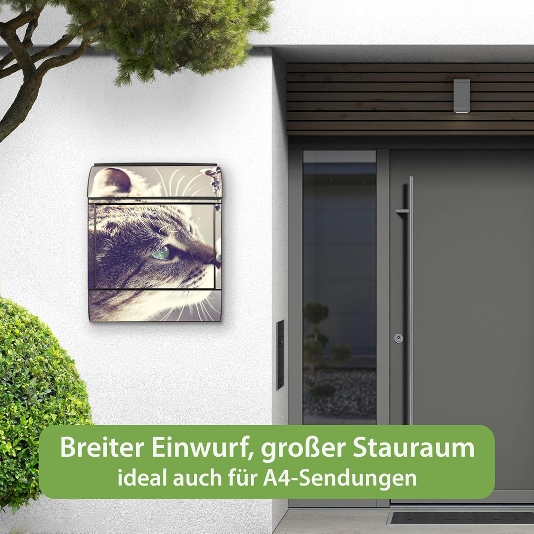 banjado® Design Briefkasten mit Motiv Weidenkätzchen 39x47x14cm &amp; 2 Schlüssel - Briefkasten Stahl sc