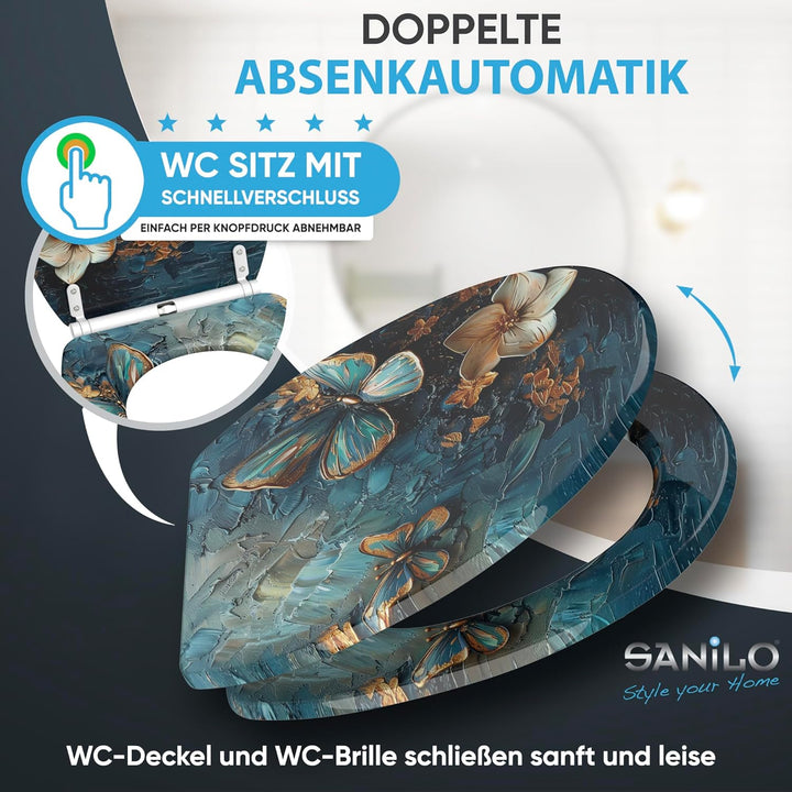 Sanilo WC Sitz mit Absenkautomatik & Schnellverschluss, Toilettendeckel per Knopfdruck abnehmbar, ei
