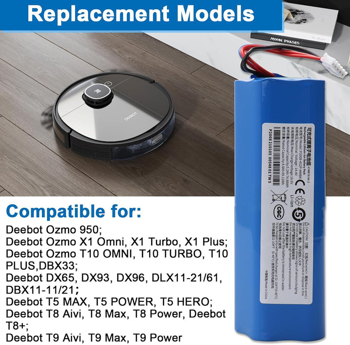 5200mAh S10-LI-144-5200 Ersatzakku, Kompatibel mit Ecovacs Deebot T5 T8 T8+ T9 T9+, Ozmo 950 T10 T9