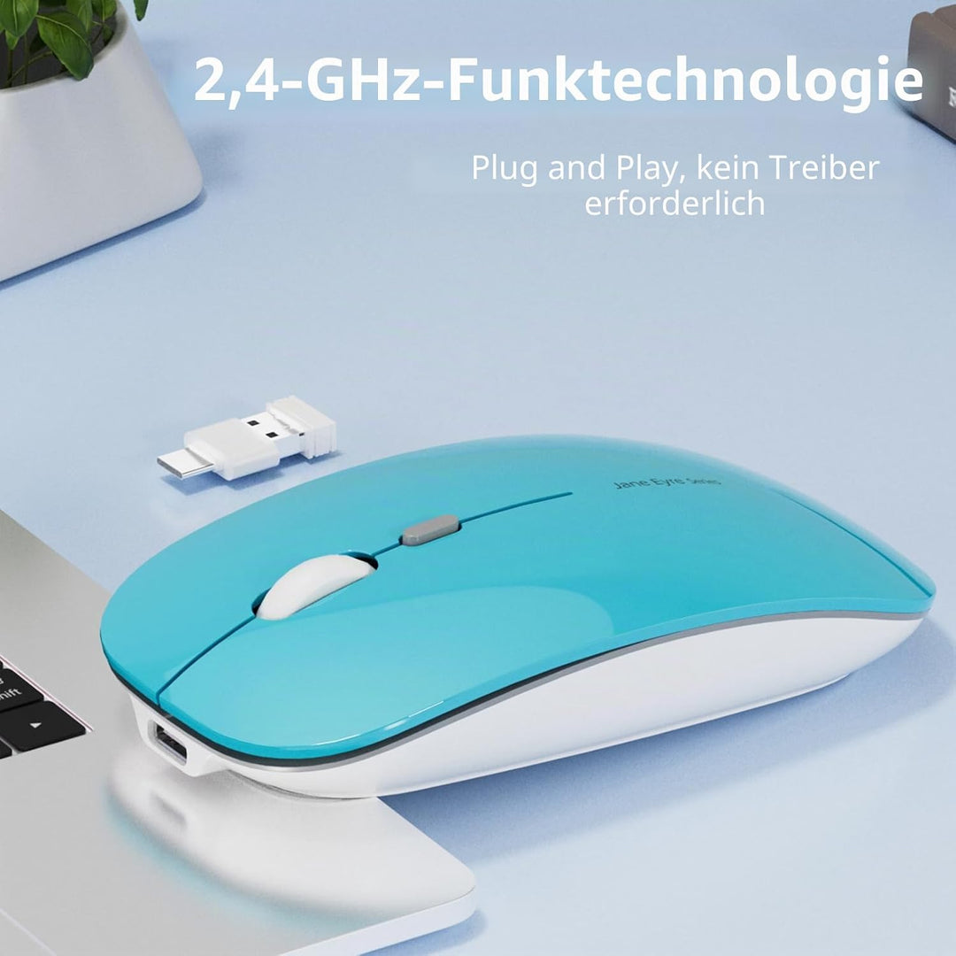 Uiosmuph Q5 Kabellos Maus, Wiederaufladbar Funkmaus 2.4G Leise Funkmaus Ultra Dünn Wireless Computer