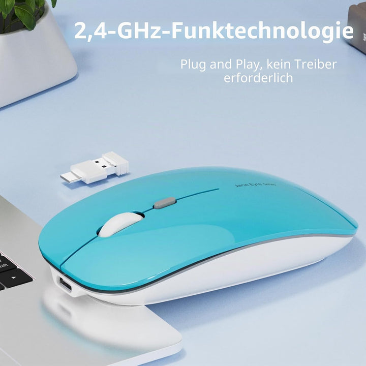 Uiosmuph Q5 Kabellos Maus, Wiederaufladbar Funkmaus 2.4G Leise Funkmaus Ultra Dünn Wireless Computer