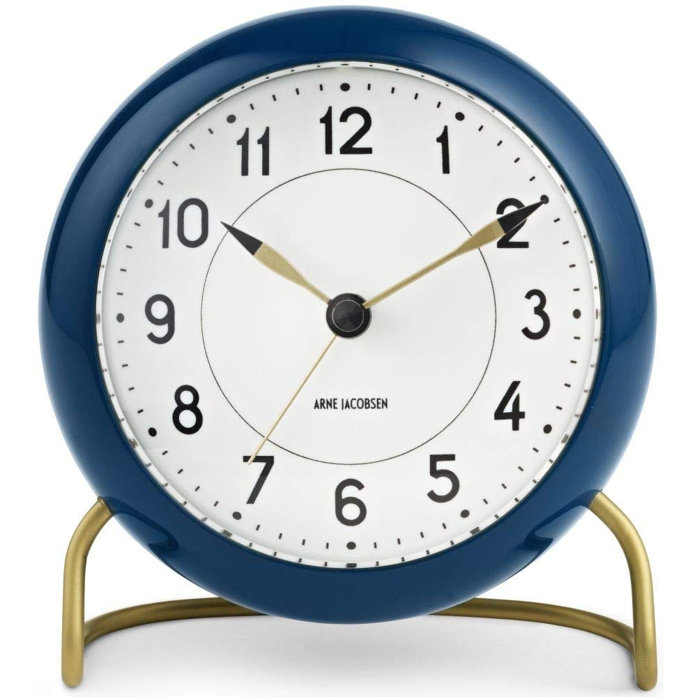 Arne Jacobsen Tischuhr Ø11 cm Station Originaldesign Schlummerfunktion, blau 11cm Dunkelgrün, 11cm D