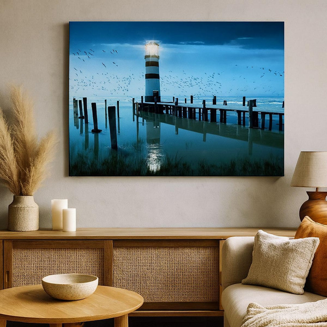 ARTTOR Bilder auf Leinwand Vögel see laterne wolke Leinwandbild 70x50cm Wandbilder Dekoration Wohnzi