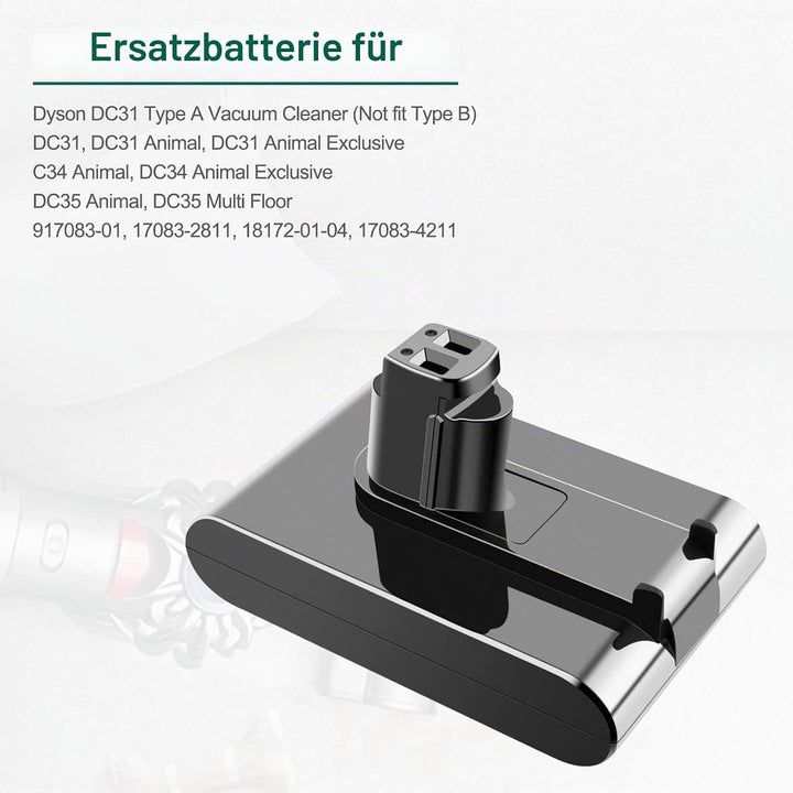 ADVTRONICS 22,2V 4,0Ah Ersatzakku Kompatibel mit Dyson DC34 DC31 DC35 DC44 Handheld Staubsauger Ersa