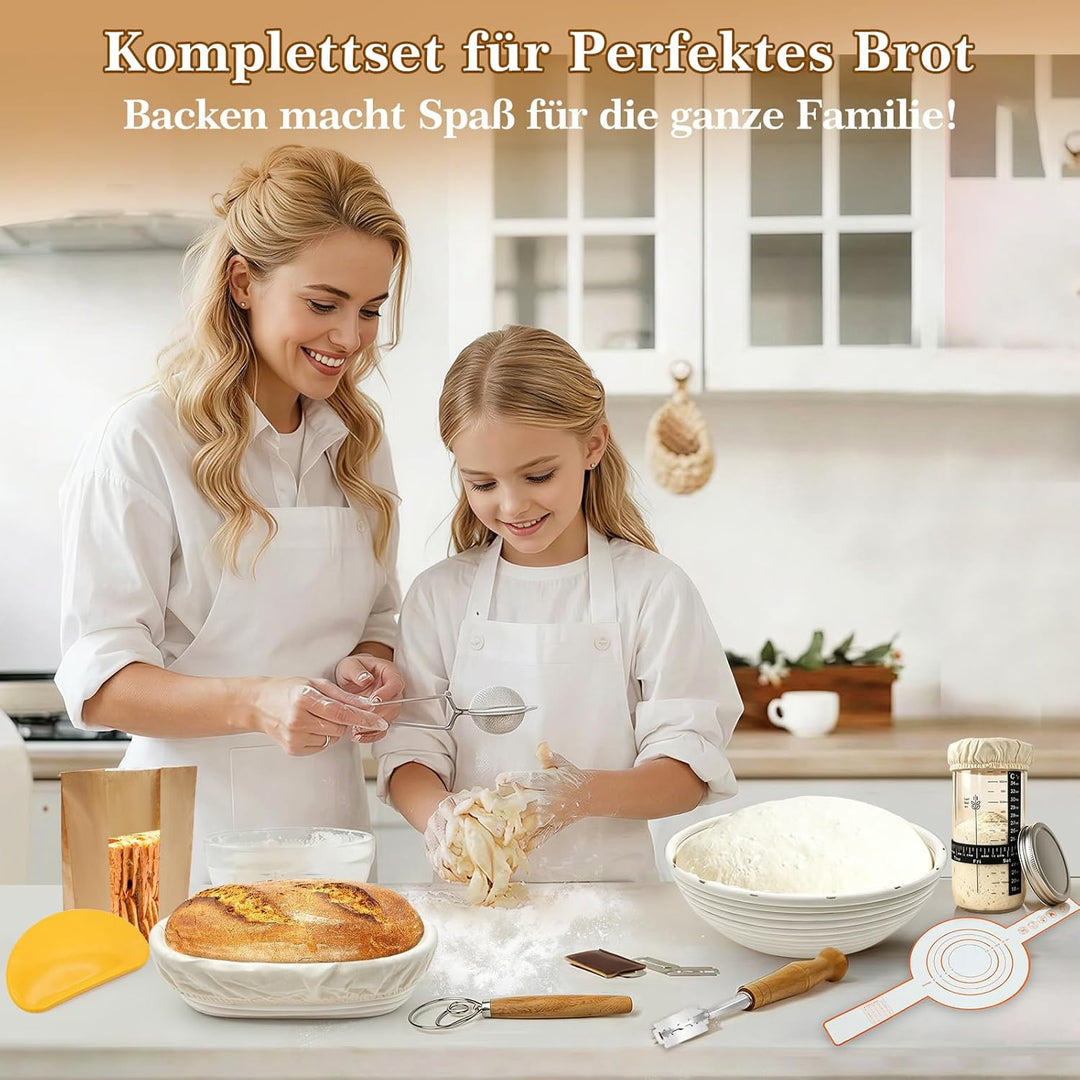 Sauerteig Starter Set mit Gärkörbchen, Brot Backen Zubehör Komplettset, Sauerteig Zubehör für perfek