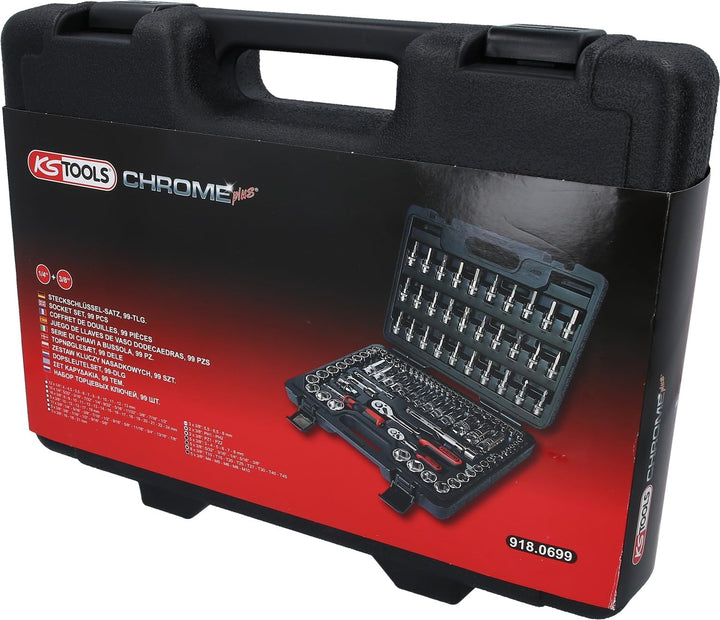 KS Tools 918.0699 1/4 Zoll + 3/8 Zoll CHROMEplus Steckschlüssel-Satz | mit 2 Umschaltknarren, 72-Zah