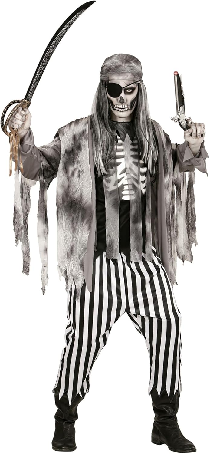 "GHOST SHIP PIRATE" (shirt with bone chest, jacket, pants, bandana, eye-patch) - (L), L
