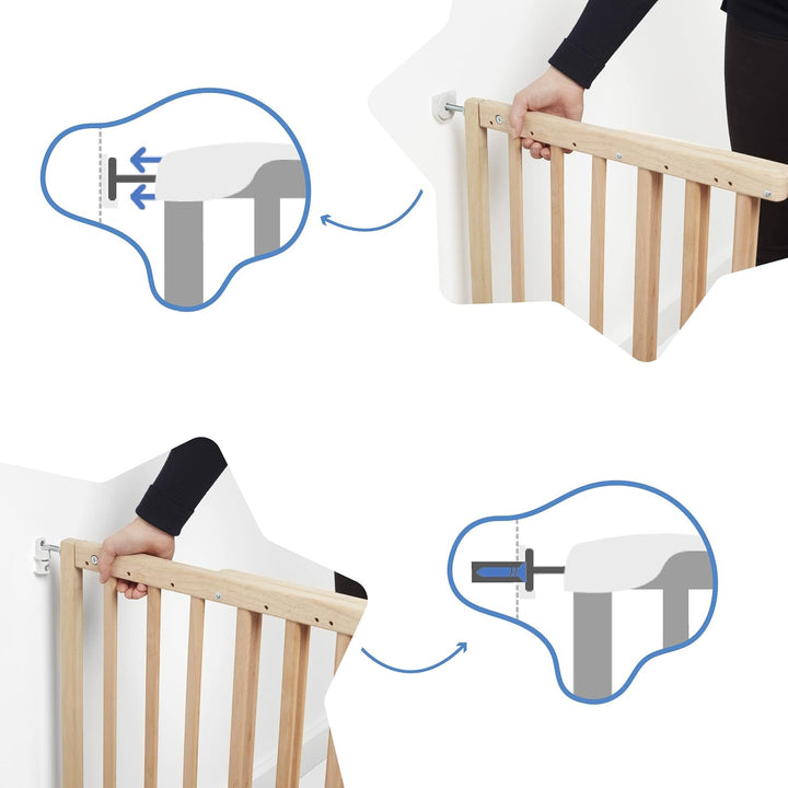 Badabulle Deco Pop, ausziehbares Babygitter aus Holz | 63 bis 106 cm breit | Druck- oder Schraubgitt