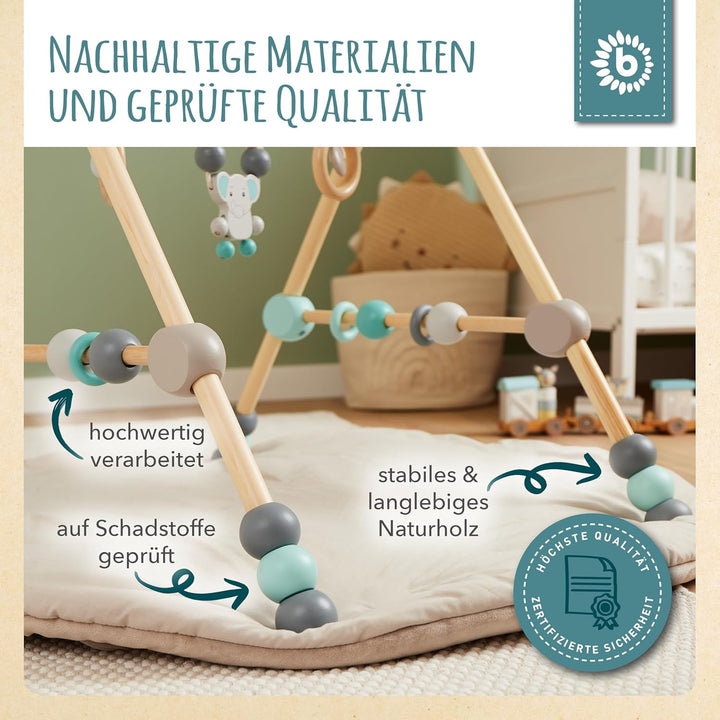Bieco Spieltrapez | Spielbogen für Babys -Figuren, Rasseln, Kugeln- Höhenverstellbar | Spielebogen H
