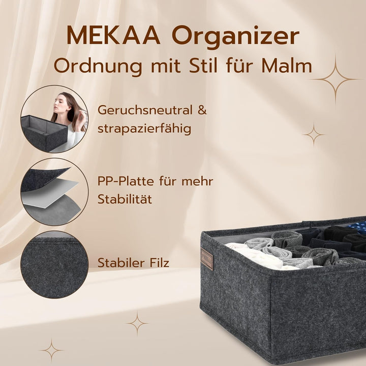 Schubladen Organizer by MEKAA® - Für Kommode & Kleiderschrank - 3er-Set - Passend Für MALM - Schubla