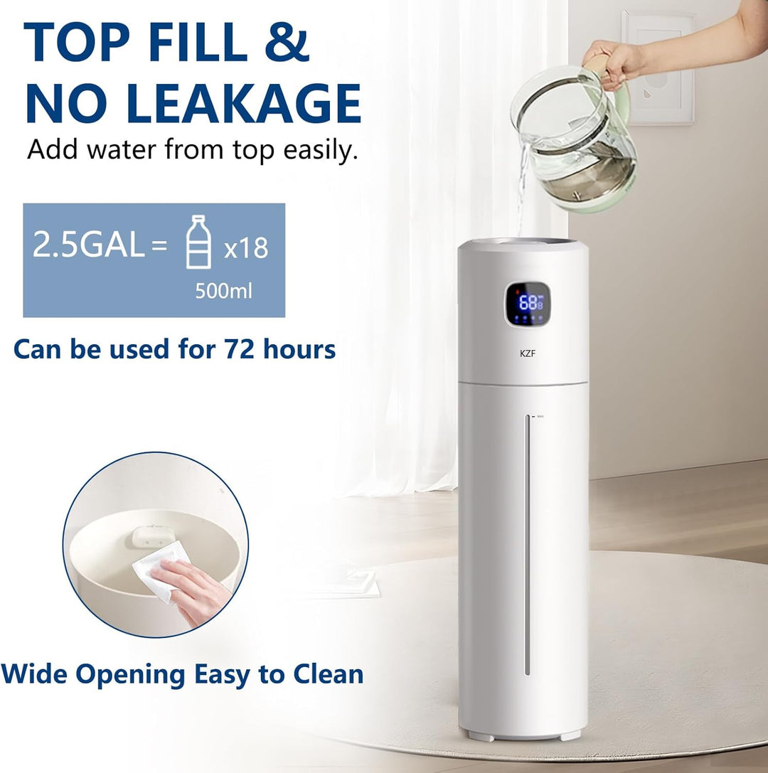 Grosse Luftbefeuchter für das Schlafzimmer, 9L/2,5Gal Ultrasonic Cool Mist, Leicht zu reinigen mit 3
