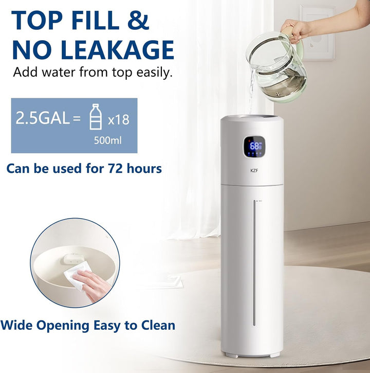 Grosse Luftbefeuchter für das Schlafzimmer, 9L/2,5Gal Ultrasonic Cool Mist, Leicht zu reinigen mit 3