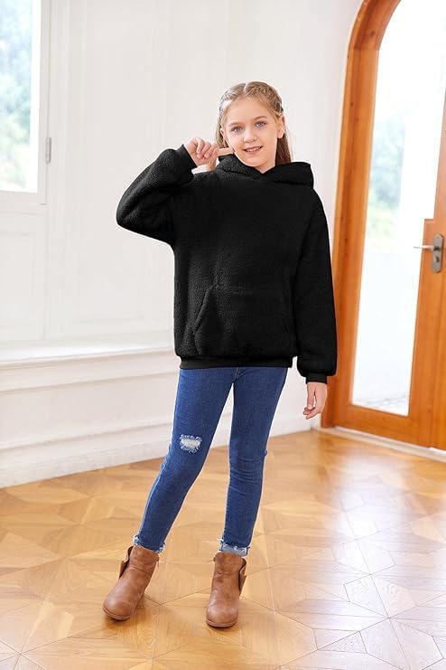 Haloumoning Kapuzenpullover Kinder Teddy Fleece Hoodie Unisex Warm Sherpa Sweatershirt Mädchen Junge