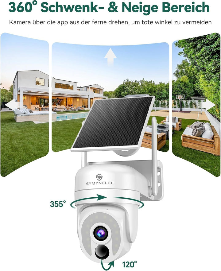 SYMYNELEC 2K Überwachungskamera Aussen Akku Solar 5GHz/2,4GHz WLAN 5 Ghz / 2,4 Ghz 2 Stück, 5 Ghz /
