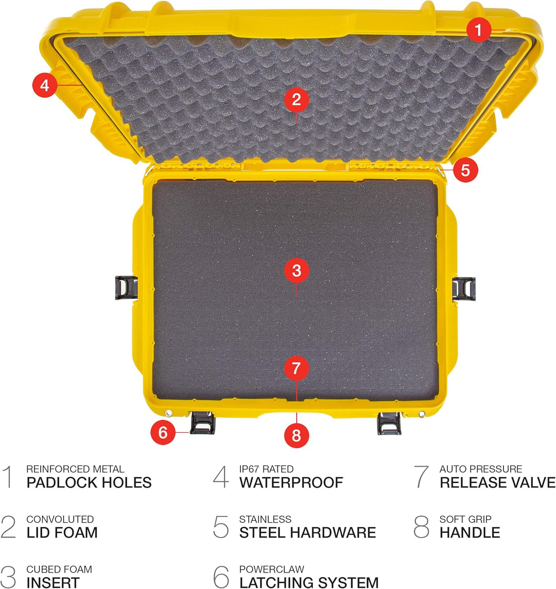 Nanuk 955 Hartschalenkoffer mit Rollen und Schaumstoffeinlage, wasserfest, Gelb Gelb 955 Würfelförmi