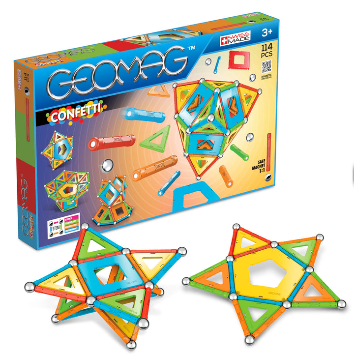 Geomag, Classic Confetti, 357 Magnetkonstruktionen und Lernspiele, Konstruktionsspielzeug, inkl. Kug