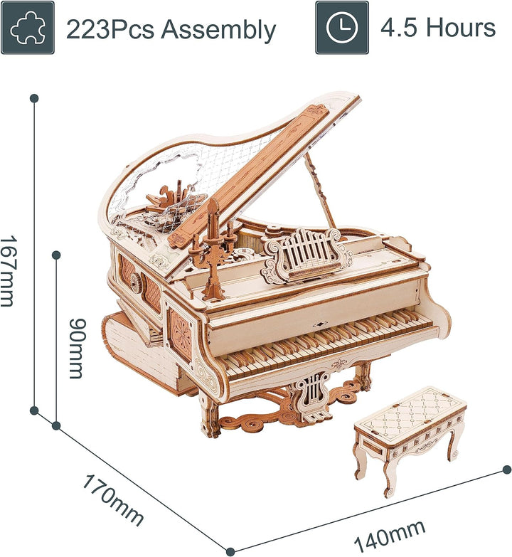ROBOTIME 3D Puzzle Holz Magic Piano Spieluhr, Modellbausatz für Erwachsene zu Bauen, Getriebe Holzpu