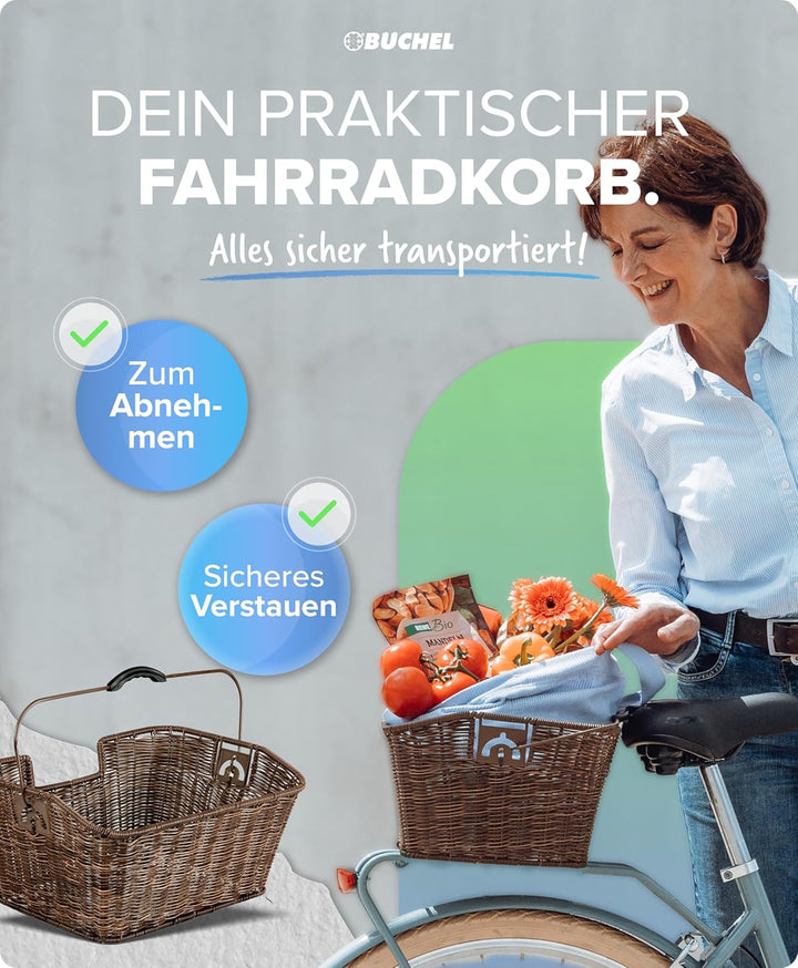Büchel Fahrradkorb hinten - Fahrradkorb abnehmbar hinten I einfache Befestigung mit innovativem Halt