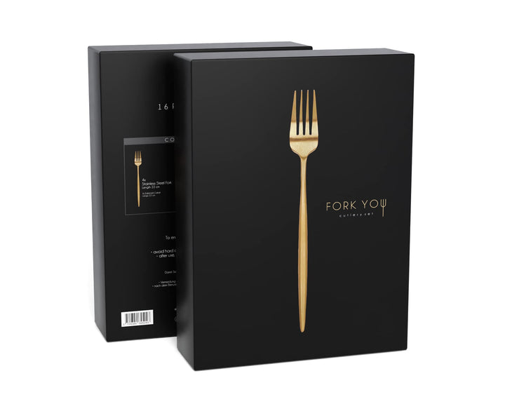 Besteck Set Gold Matt (16-teilig), rostfreier Edelstahl, Tafelbesteck für 4 Personen, spülmaschinenf