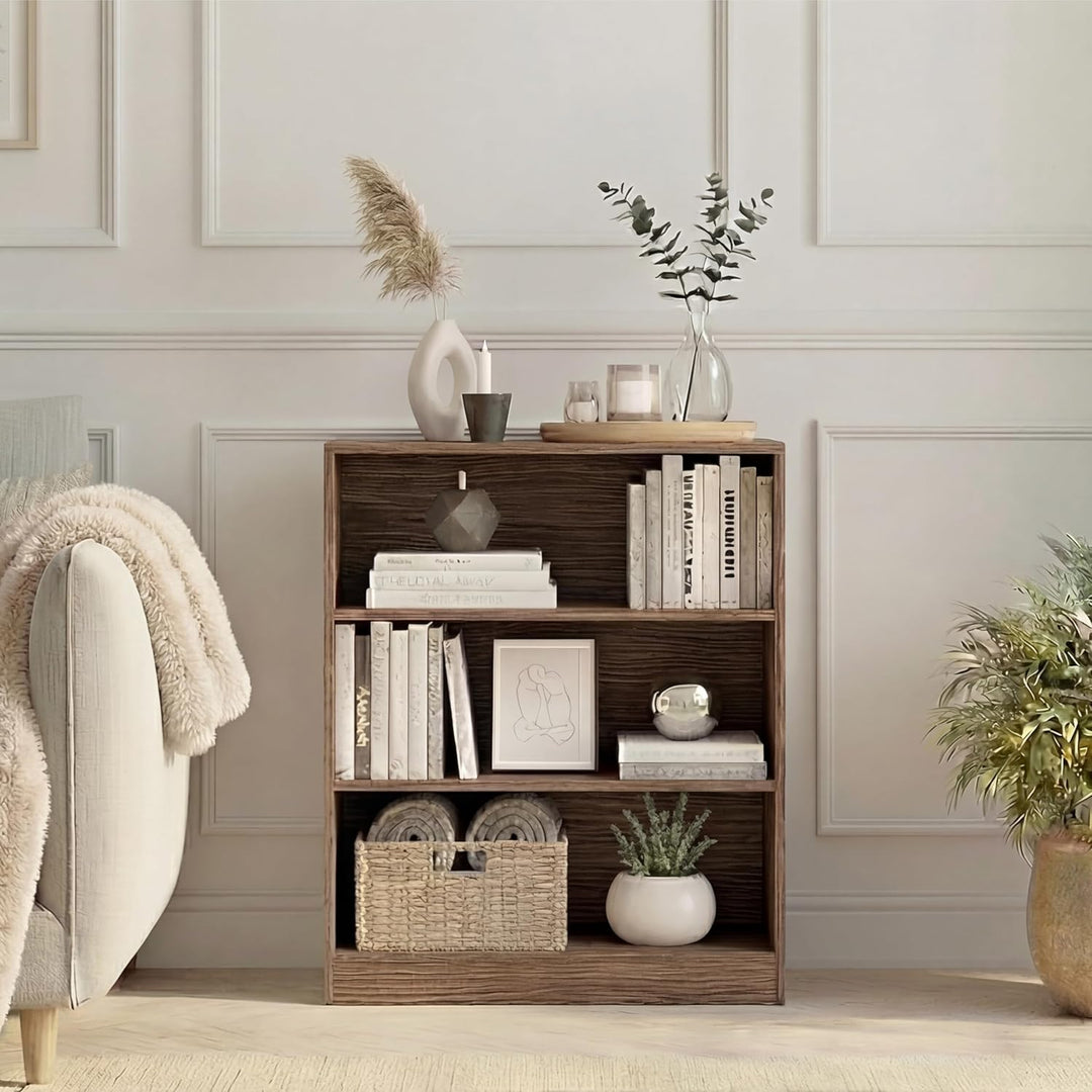 Vida Designs Cambridge Bücherregal mit 3 Ebenen, niedrig, Walnuss, Holz-Regaleinheit für Büro, Wohnz