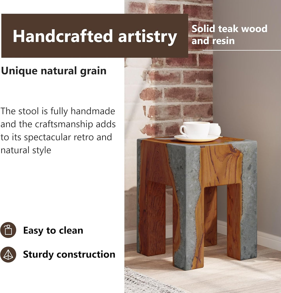 vidaXL Teak Massivholz Sitzhocker Fusshocker Hocker Beistelltisch Harz 30x30x40cm