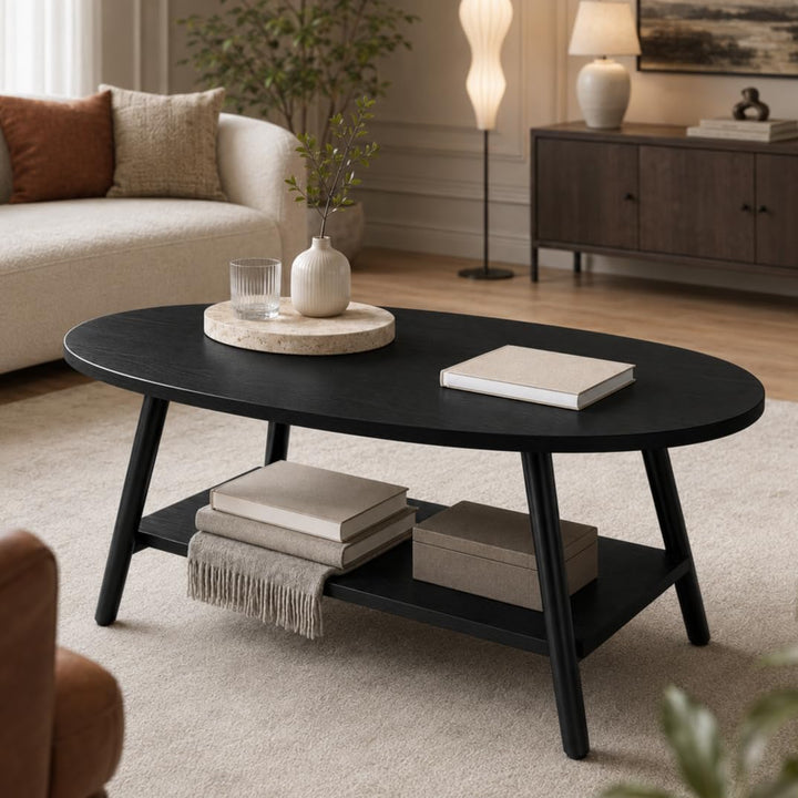 Hawthyhome Runde Beistelltisch 2-Tier Couchtisch Tisch mit Stauraum Moderner Massivholztisch Metallr