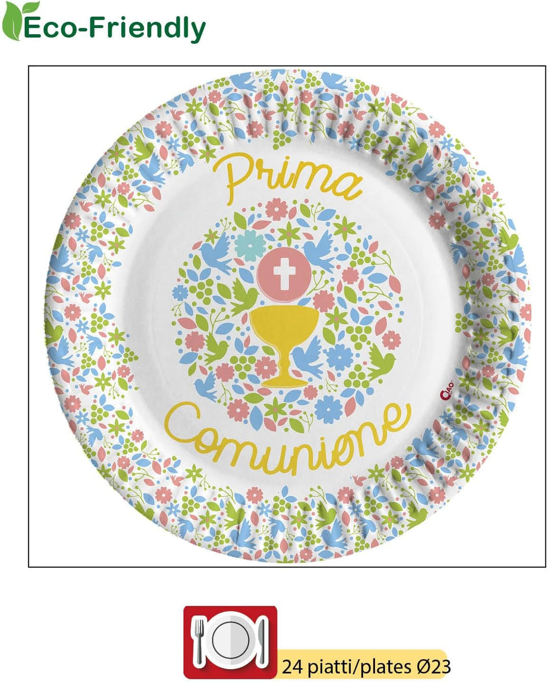 Ciao Partygeschirr Party-Set Prima Comunione für 24 Personen (112 pcs: 24 Pappteller Ø23cm, 24 Pappt