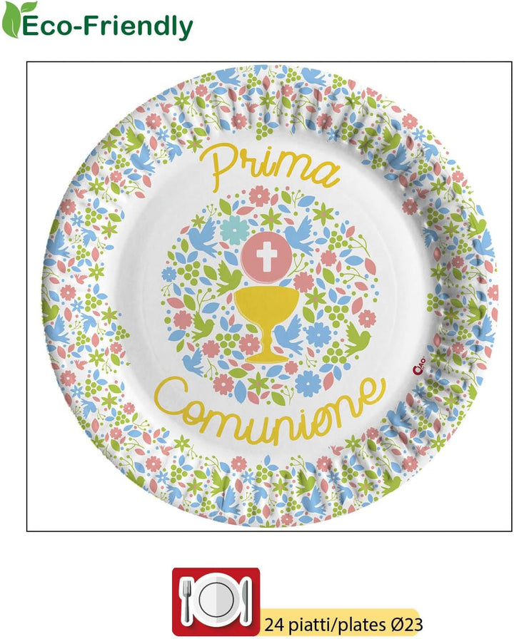 Ciao Partygeschirr Party-Set Prima Comunione für 24 Personen (112 pcs: 24 Pappteller Ø23cm, 24 Pappt