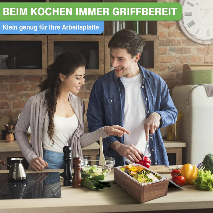 YourCasa® Biomülleimer Küche - Akazien Holz & Edelstahl für alltäglichen Bio Müll - Spülmaschinenfes