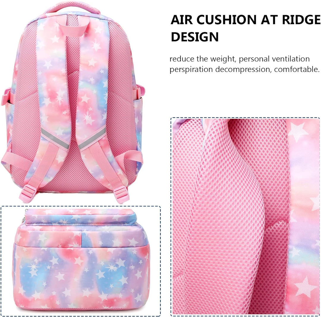 SIVENKE 3 Set Schultasche Sternendruck Wasserdicht Schulrucksack mit Lunchbox-Tasche & Federmäppchen