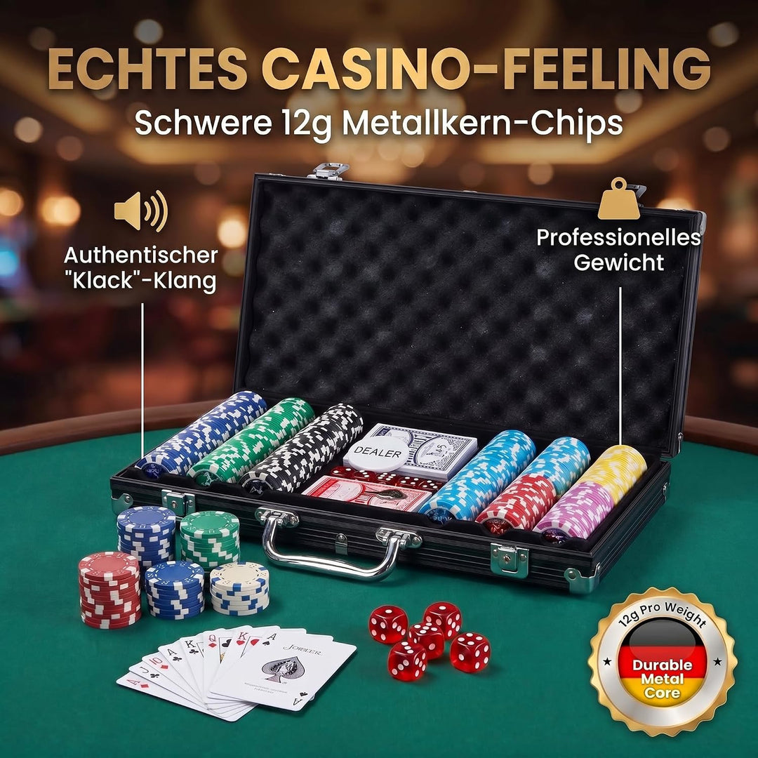 Profi Pokerkoffer Pokerset inkl. 300-500 Chips hochwertigen Pokerchips; Pokerdeck, Kartendeck, Poker