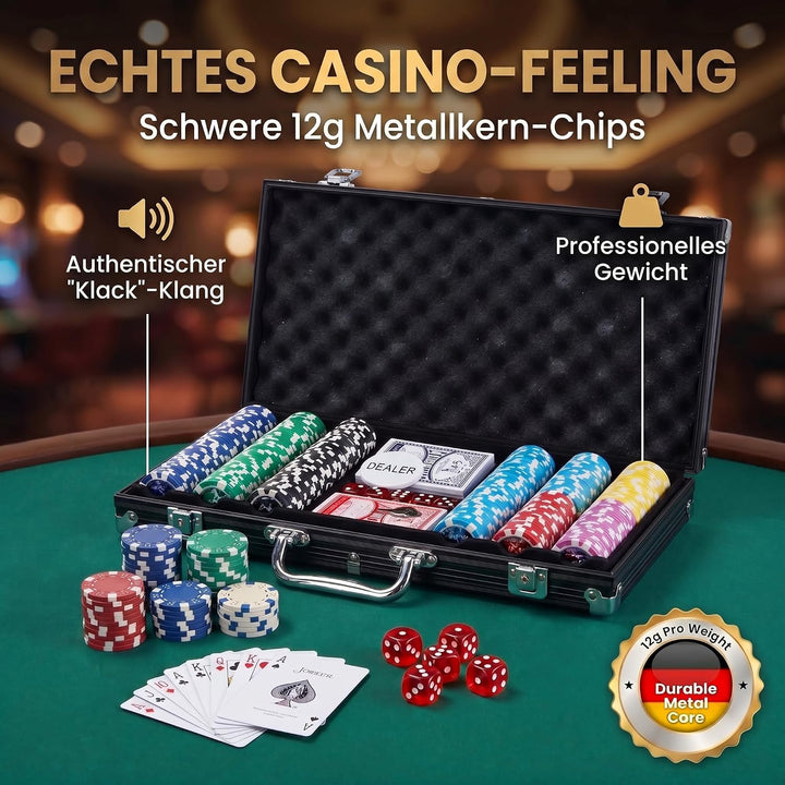 Profi Pokerkoffer Pokerset inkl. 300-500 Chips hochwertigen Pokerchips; Pokerdeck, Kartendeck, Poker