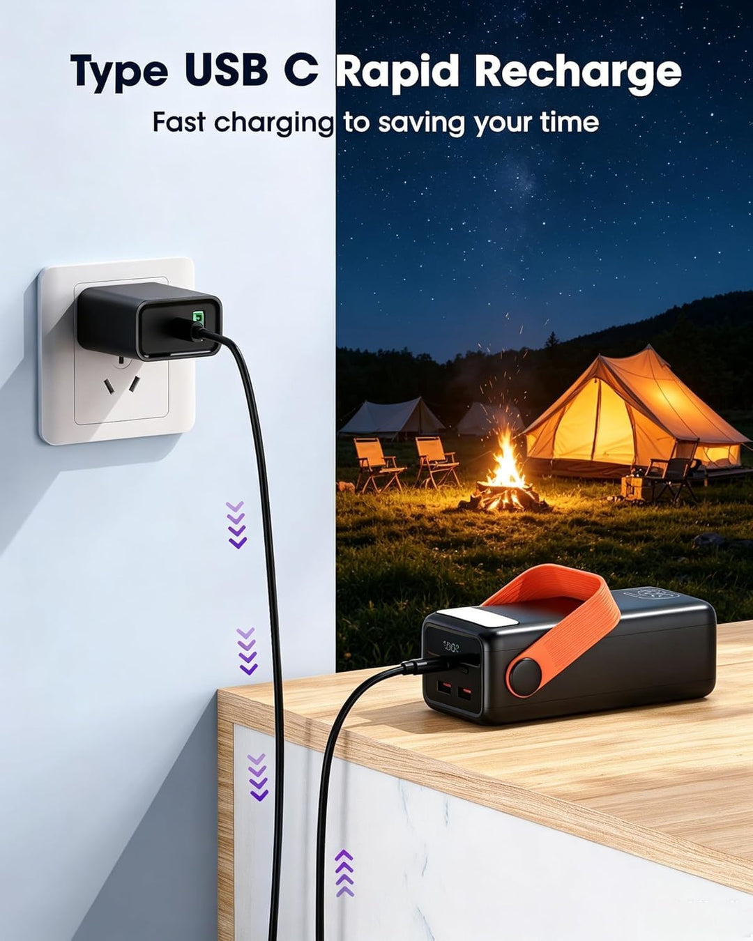 65W Power Bank 60000mAh Grosse Kapazität, USB C Schnell Aufladende Powerbank 3 Ausgänge, Tragbares E